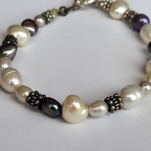 Handmade Artisan MultiShape Freshwater Pearl Bracelet Sterling Silver 8 in